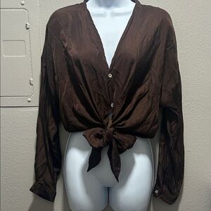 Lucy Paris Brown Tie-Front Blouse